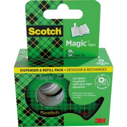 Scotch Magic Tape ruban adhésif ft 19 mm x 7,5 m, dérouleur + 3 rouleaux, boîte brochable