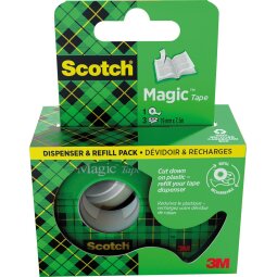 Scotch Magic Tape ruban adhésif ft 19 mm x 7,5 m, dérouleur + 3 rouleaux, boîte brochable