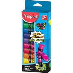 Maped Color'Peps gouache, tubes de 12 ml,  boîte distributrice avec 12 tubes en couleurs assorties