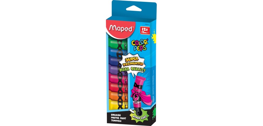 Maped Color'Peps gouache, 12 ml tubes, dispenser box with 12 tubes in assorted colors