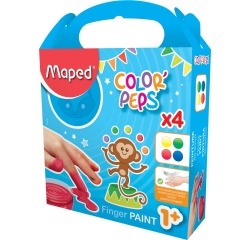 Maped Fingerfarbe Color'Peps Early Age, Packung mit 4 Flaschen à 80 ml in verschiedenen Farben