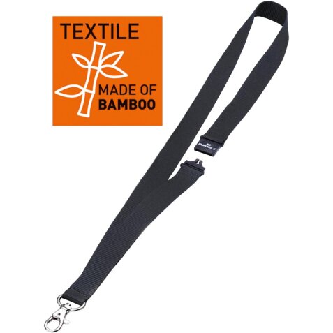 Durable lacet textile 20 ECO avec mousqueton, noir, paquet de 10 pièces