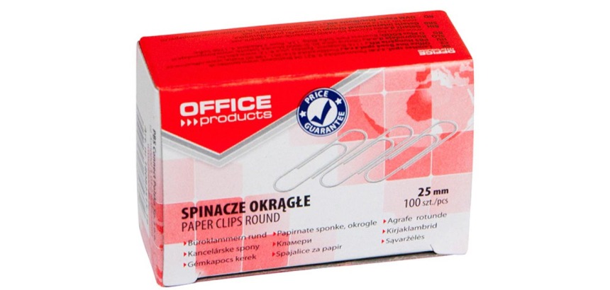 OFFICE products paper clips, 25 mm, galvanized, box of 100 pieces