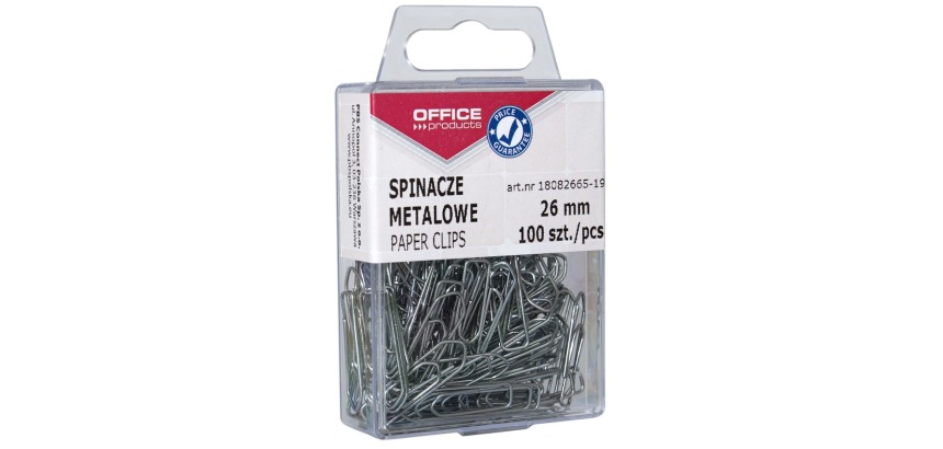 OFFICE products all-purpose clips, 26 mm, metal, plastic hanging box of 100 pieces