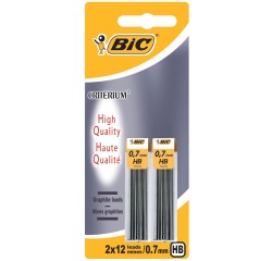 Bic criterium mines, 0,7 mm, HB, blister de 2 etuis de 12 pièces