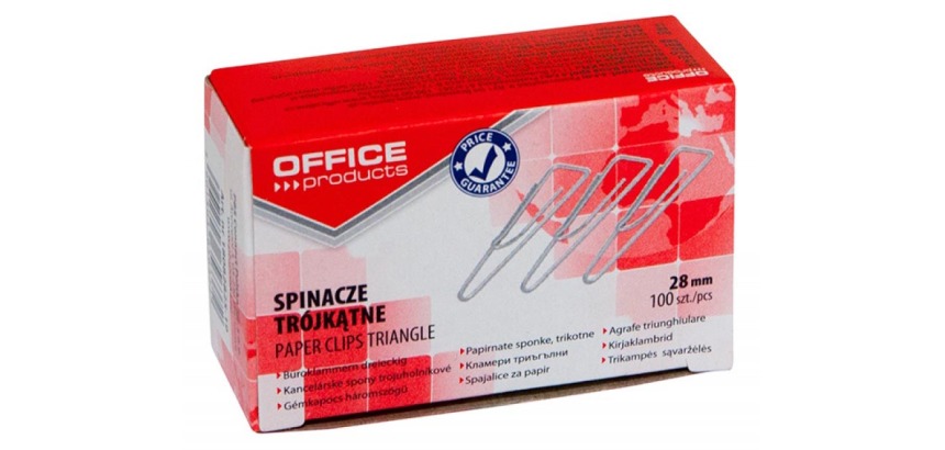 OFFICE products paper clips, 28 mm, galvanized, triangular, box of 100 pieces