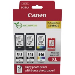 Canon photo value pack 2 x PG-545XL + 1 x CL-546XL, 300 - 400 pages, OEM 8286B015, 4 couleurs