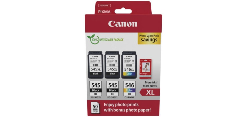 Canon photo value pack 2 x PG-545XL + 1 x CL-546XL, 300 - 400 pages, OEM 8286B015, 4 couleurs