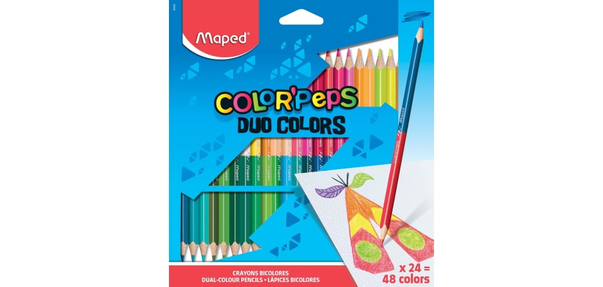 Maped driehoekig kleurpotlood Color'Peps Duo, 24 potloden in een kartonnen etui = 48 kleuren