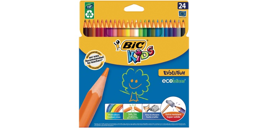 Bic Kids crayon de couleur Ecolutions Evolution, étui cartonné de 24 crayons