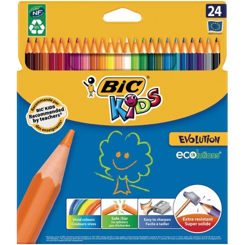 Bic Kids crayon de couleur Ecolutions Evolution, étui cartonné de 24 crayons