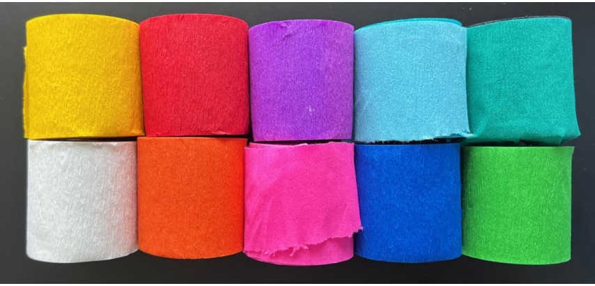 Folia papier crépon, ft 100 x 5 cm, sur rouleaux, couleurs assorties, paquet de 10 pièces