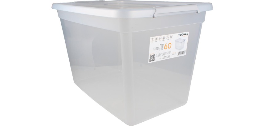DONAU Home boîte de rangement, 60 litres, transparent