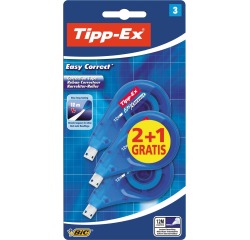Tipp-Ex dérouleur de correction Easy Correct, blister de 3 pièces (2 + 1 gratuite)