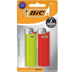 BIC Maxi flint lighter, blister pack of 2 pieces in assorted colors
