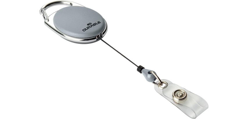 Durable reel with Style carabiner, 80 cm, gray