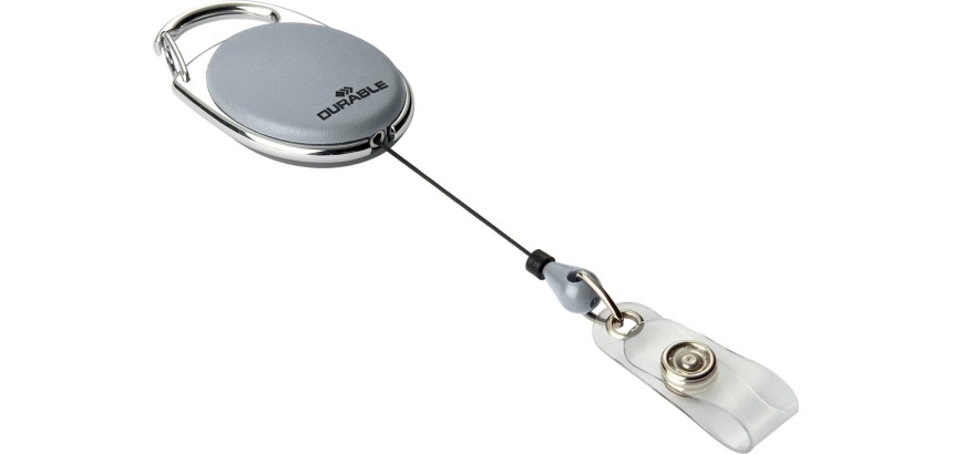 Durable reel with Style carabiner, 80 cm, gray