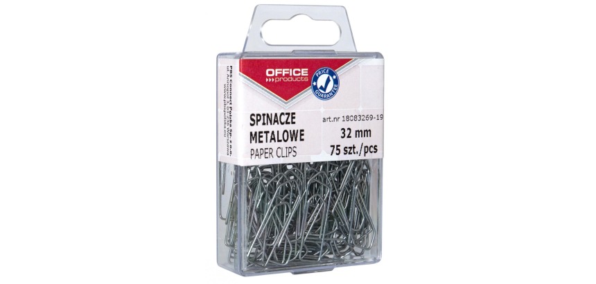 OFFICE products paper clips, 32 mm, metal, plastic hanging box of 75 pieces