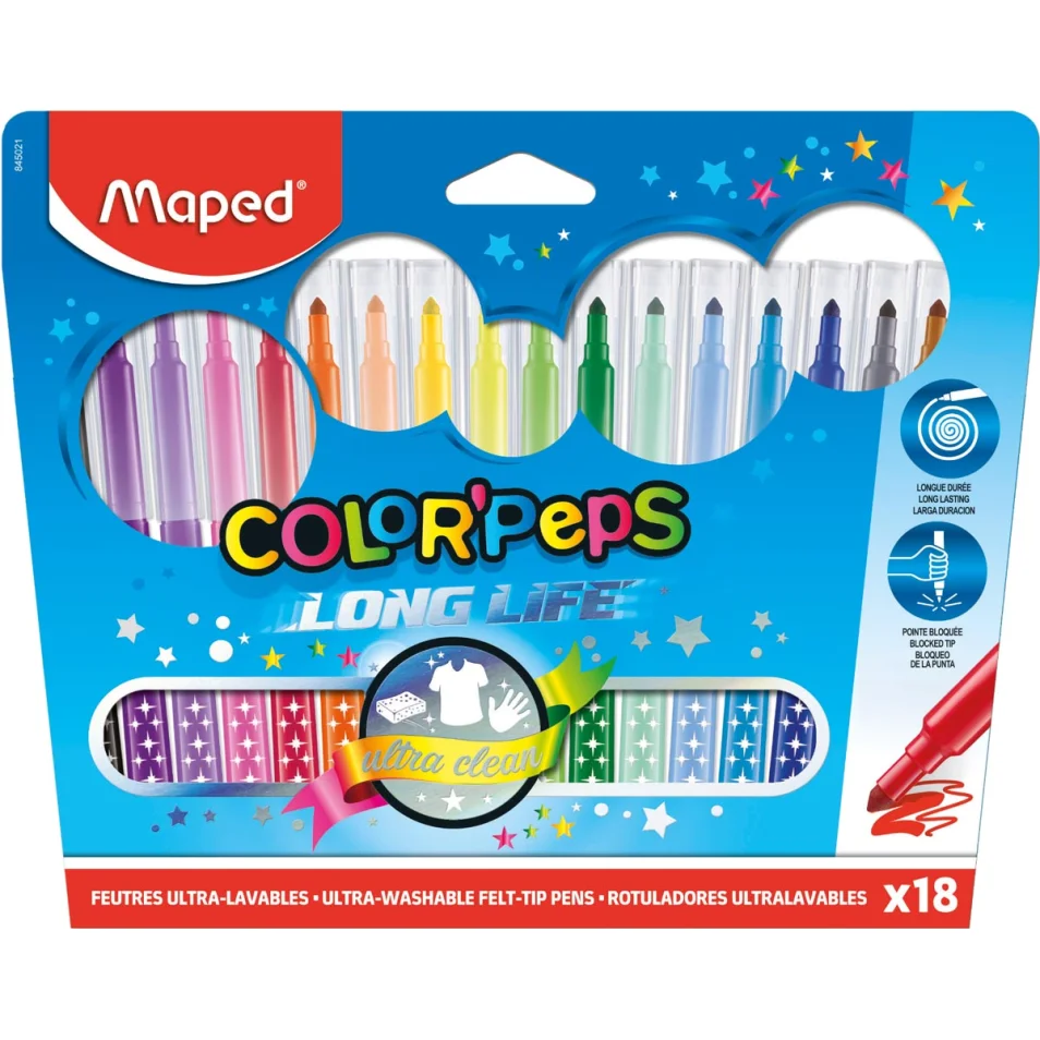 Maped Feutre Color'Peps 18 feutres en étui cartonné sur