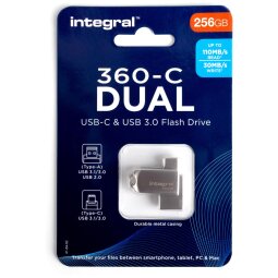 Integral 360-C Dual USB-C & USB 3.0 stick, 256 GB