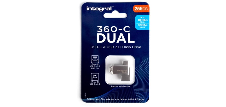 Integral 360-C Dual clé USB-C & USB 3.0, 256 Go