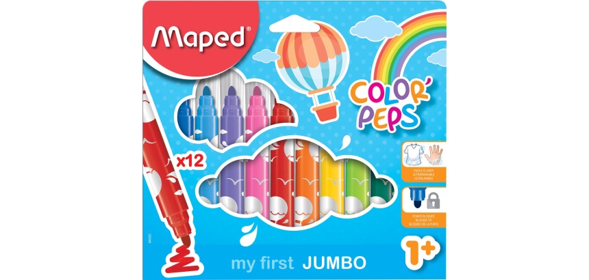 Maped feutre Color'Peps Jumbo Early Age, étui de 12 pièces, assorti