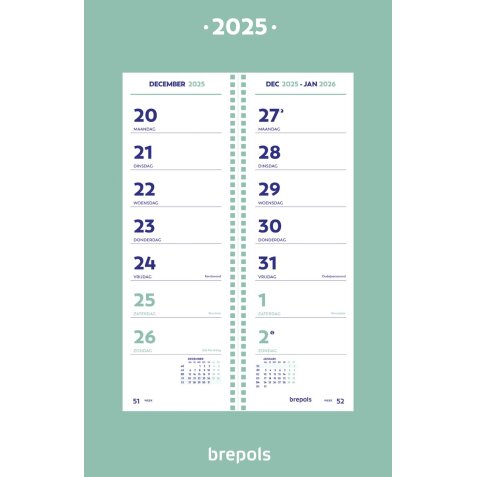 Brepols week omlegkalender op schild, 2025