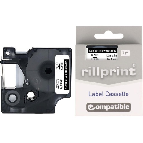 Rillprint ruban D1 compatible pour Dymo 45010, 12 mm, noir sur transparent