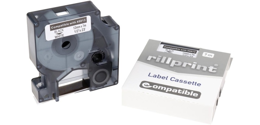 Rillprint compatible D1 tape voor Dymo 45013, 12 mm, zwart op wit