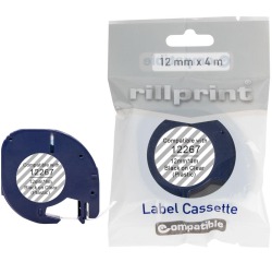 Rillprint ruban LetraTAG comaptible pour Dymo 12267, 12 mm, plastique, transparent