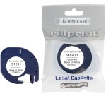 Rillprint ruban LetraTAG comaptible pour Dymo 91201, 12 mm, plastique, blanc