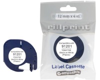 Rillprint ruban LetraTAG comaptible pour Dymo 91201, 12 mm, plastique, blanc