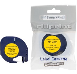 Rillprint ruban LetraTAG comaptible pour Dymo 91202, 12 mm, plastique, jaune