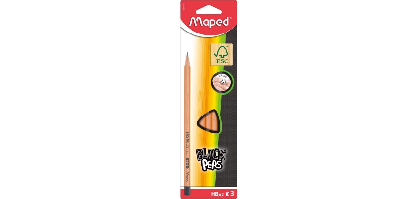 Maped potlood Black'Peps HB, blister van 3 stuks, zonder gum