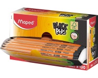 Maped crayon Black'Peps HB, sans gomme, boîte de présentoir cartonné de 100 pièces