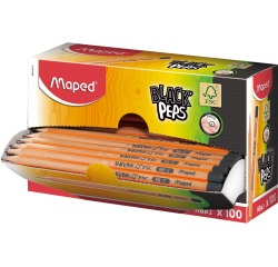 Maped potlood Black'Peps HB, zonder gum, kartonnen displaydoos van 100 stuks