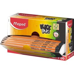 Maped crayon Black'Peps HB, sans gomme, boîte de présentoir cartonné de 100 pièces