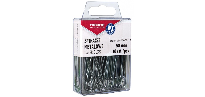 OFFICE products paper clips, 50 mm, metal, plastic hanging box of 40 pieces