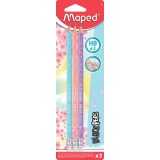 Maped potlood Black'Peps Pastel, met gum, blister met 3 stuks