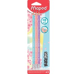 Maped crayon Black'Peps Pastel, avec gomme, blister de 3 pièces