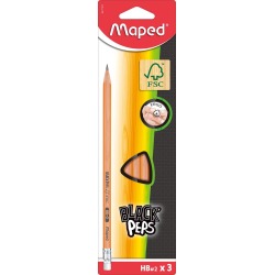 Maped potlood Black'Peps HB, met gum, kartonnen ophangetui met 3 stuks