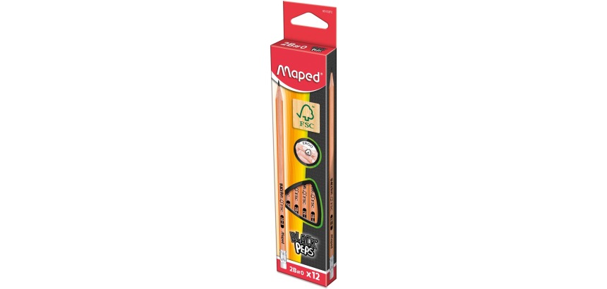 Maped Black'Peps pencil, 2B, with eraser
