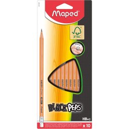 Maped Black'Peps potlood HB, met gum, kartonnen ophangetui met 10 stuks