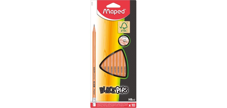 Maped Black'Peps potlood HB, met gum, kartonnen ophangetui met 10 stuks