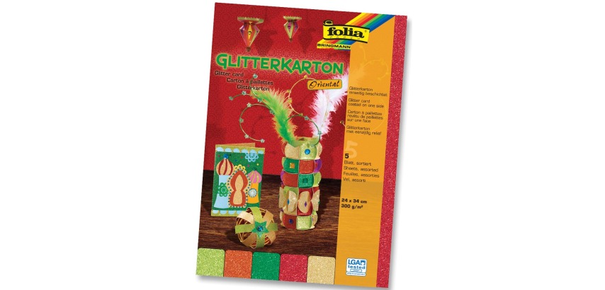 Folia Glitzerkarton Oriental, Packung mit 5 Blättern in verschiedenen Farben