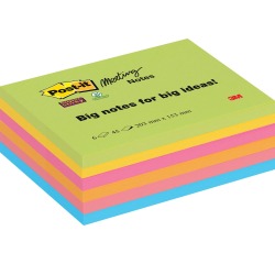Post-it Super Sticky Meeting notes, 45 feuilles, ft 203 x 153 mm, couleurs assorties, paquet de 6 blocs