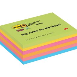 Post-it Super Sticky Meeting notes, 45 feuilles, ft 203 x 153 mm, couleurs assorties, paquet de 6 blocs