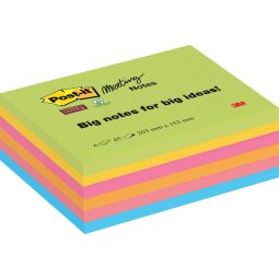 Post-it Super Sticky Meeting notes, 45 vel, ft 203 x 153 mm, geassorteerde kleuren, pak van 6 blokken