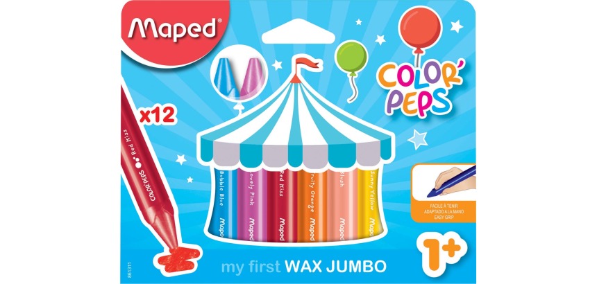 Maped Wachsmalstifte Color'Peps Jumbo Early Age, Schachtel mit 12 Stück in verschiedenen Farben