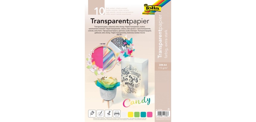 Folia Transparentpapier, 115 g, Format 21 x 29,7 cm, A4, sortierte Farben, Packung mit 10 Blatt